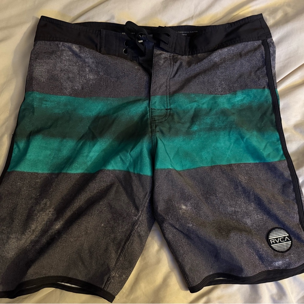 RVCA Men's Gray and Teal Swim Shorts